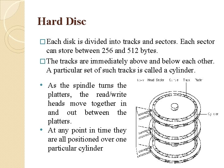 Hard Disc � Each disk is divided into tracks and sectors. Each sector can