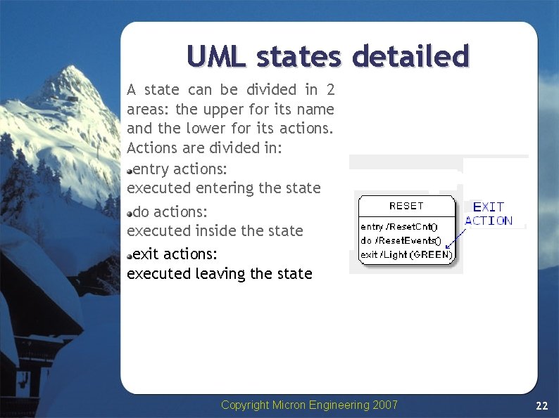 UML states detailed A state can be divided in 2 areas: the upper for UML states detailed A state can be divided in 2 areas: the upper for