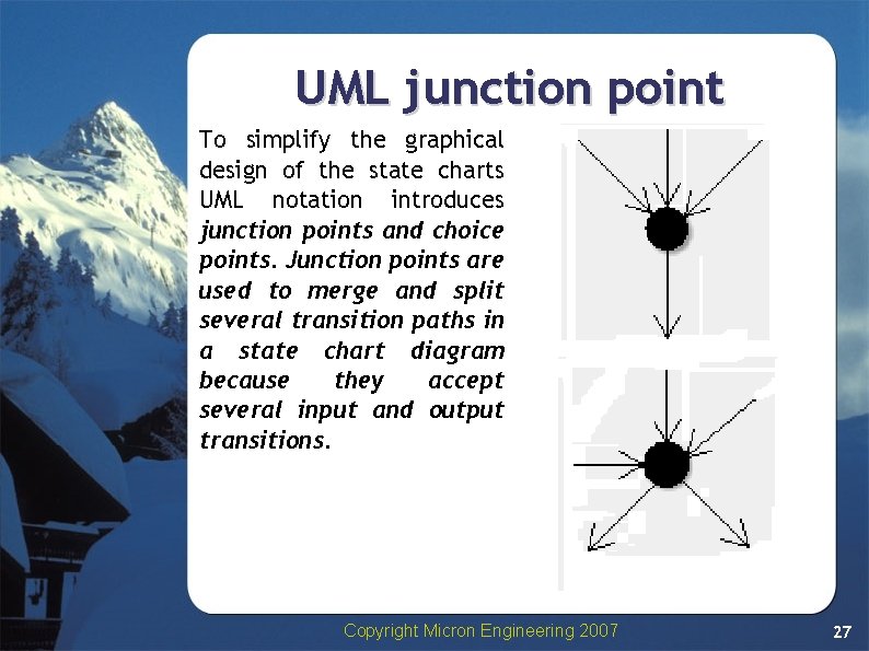 UML junction point To simplify the graphical design of the state charts UML notation UML junction point To simplify the graphical design of the state charts UML notation
