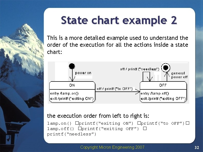 State chart example 2 This is a more detailed example used to understand the State chart example 2 This is a more detailed example used to understand the