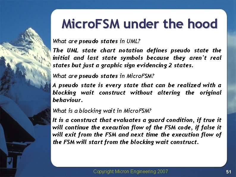 Micro. FSM under the hood What are pseudo states in UML? The UML state Micro. FSM under the hood What are pseudo states in UML? The UML state