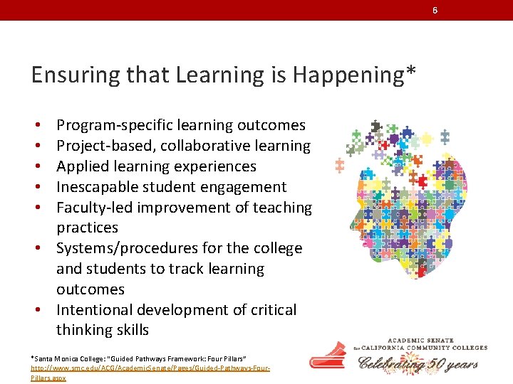 6 Ensuring that Learning is Happening* Program-specific learning outcomes Project-based, collaborative learning Applied learning