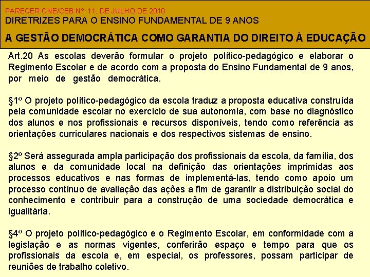 PARECER CNE/CEB Nº. 11, DE JULHO DE 2010 DIRETRIZES PARA O ENSINO FUNDAMENTAL DE
