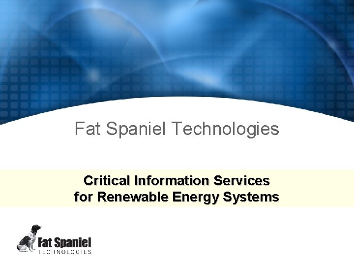 Fat Spaniel Technologies Critical Information Services for Renewable Energy Systems PV 2 Web™ Basic