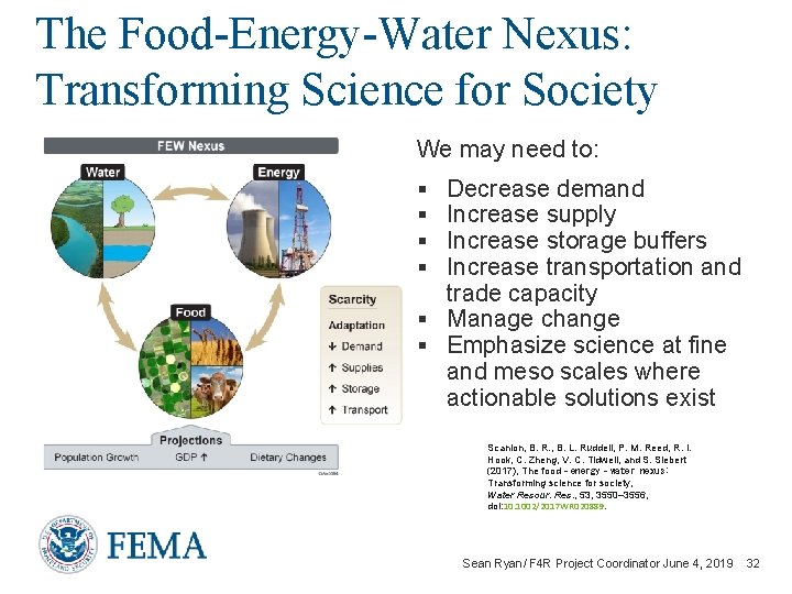The Food-Energy-Water Nexus: Transforming Science for Society We may need to: Decrease demand Increase