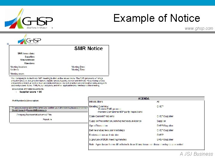 Example of Notice www. ghsp. com A JSJ Business Example of Notice www. ghsp. com A JSJ Business