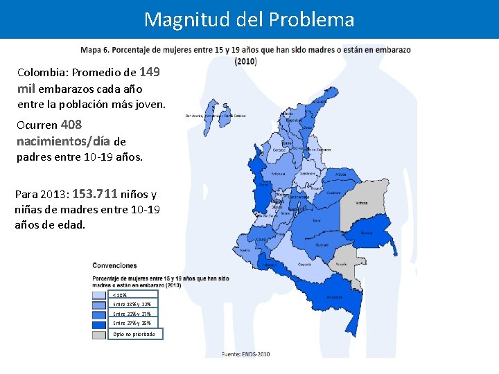 Magnitud del Problema Colombia: Promedio de 149 mil embarazos cada año entre la población