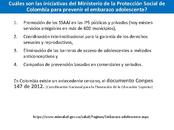 Cuáles son las iniciativas del Ministerio de la Protección Social de Colombia para prevenir