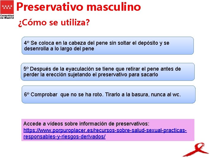 Preservativo masculino ¿Cómo se utiliza? 4º Se coloca en la cabeza del pene sin