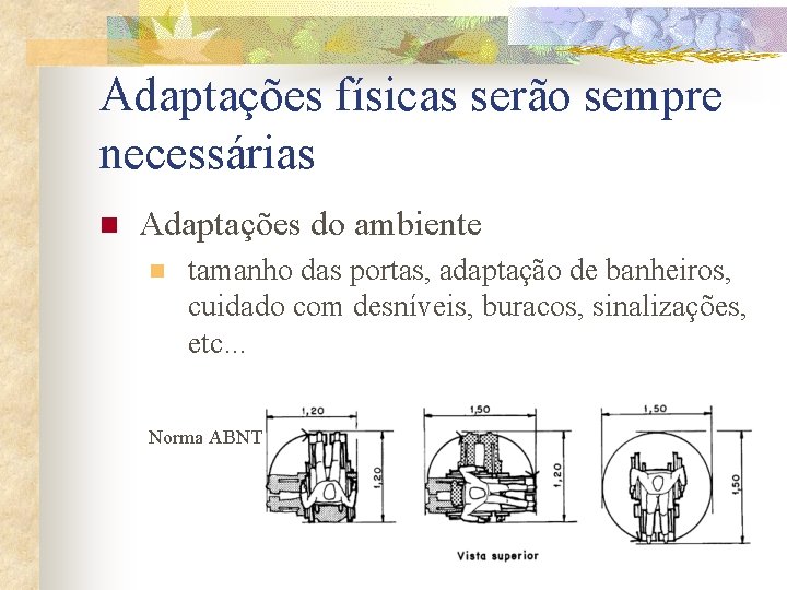 Adaptações físicas serão sempre necessárias n Adaptações do ambiente n tamanho das portas, adaptação