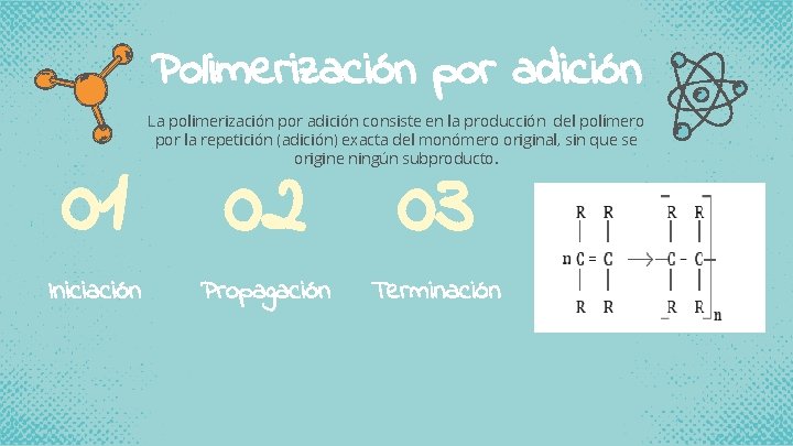 Polimerización por adición 01 Iniciación La polimerización por adición consiste en la producción del