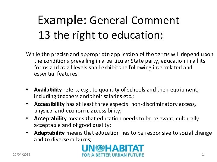 Example General Comment 13 the right to education