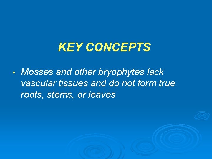 KEY CONCEPTS • Mosses and other bryophytes lack vascular tissues and do not form