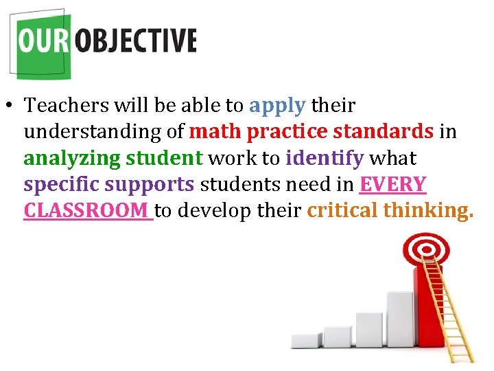  • Teachers will be able to apply their understanding of math practice standards