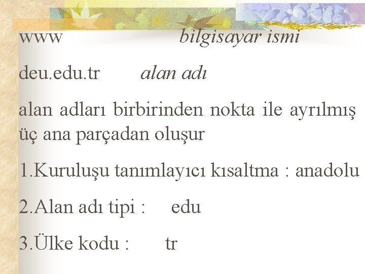 www bilgisayar ismi deu. edu. tr alan adı alan adları birbirinden nokta ile ayrılmış