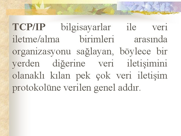 TCP/IP bilgisayarlar ile veri iletme/alma birimleri arasında organizasyonu sağlayan, böylece bir yerden diğerine veri