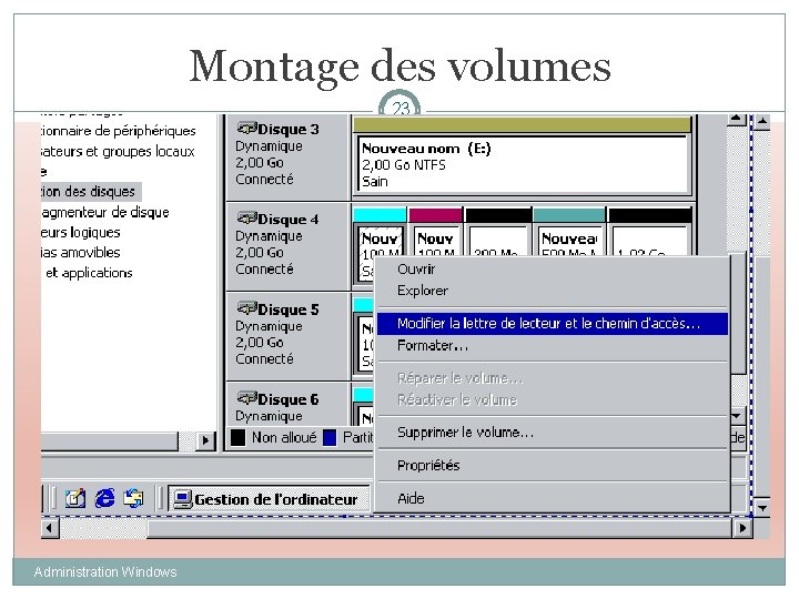 Montage des volumes 23 Administration Windows 