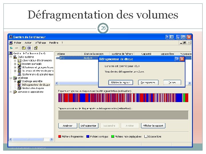 Défragmentation des volumes 26 Administration Windows 