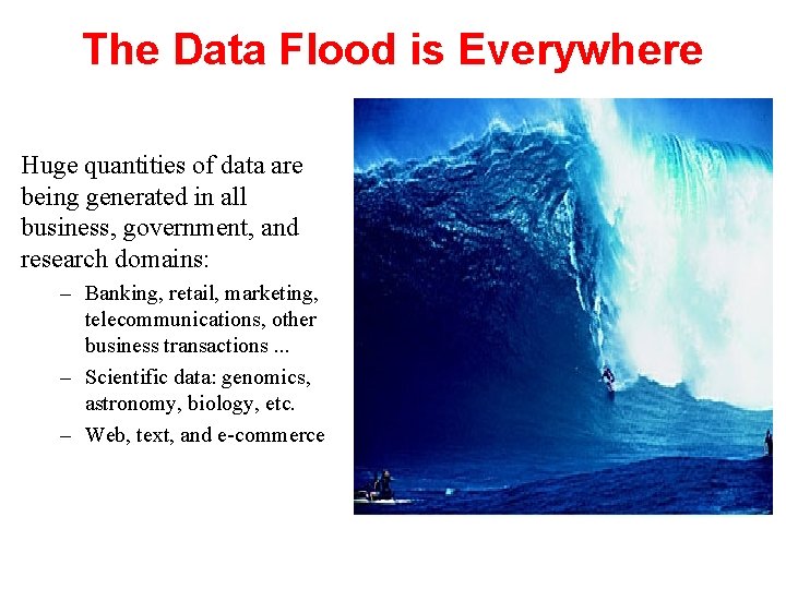 The Data Flood is Everywhere Huge quantities of data are being generated in all