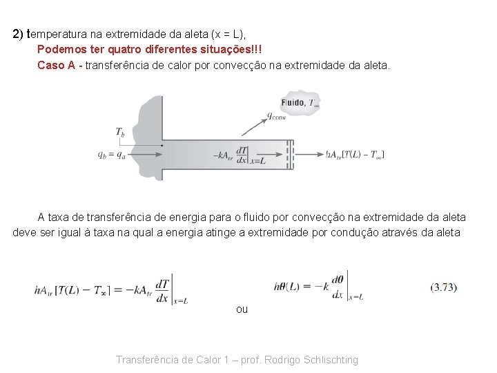 2) temperatura na extremidade da aleta (x = L), Podemos ter quatro diferentes situações!!!