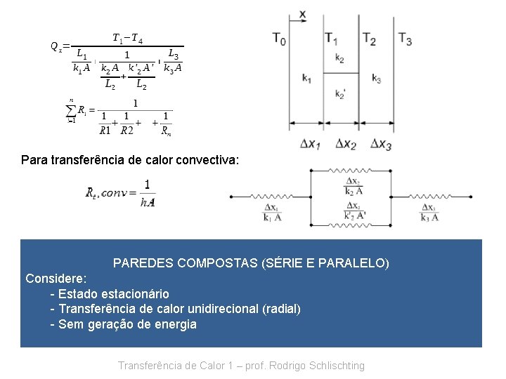 Para transferência de calor convectiva: PAREDES COMPOSTAS (SÉRIE E PARALELO) Considere: - Estado estacionário