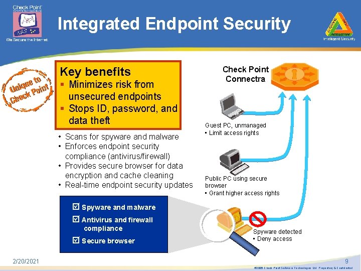 Integrated Endpoint Security Key benefits § Minimizes risk from unsecured endpoints § Stops ID,