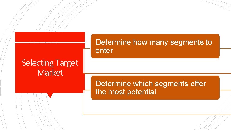 Determine how many segments to enter Selecting Target Market Determine which segments offer the