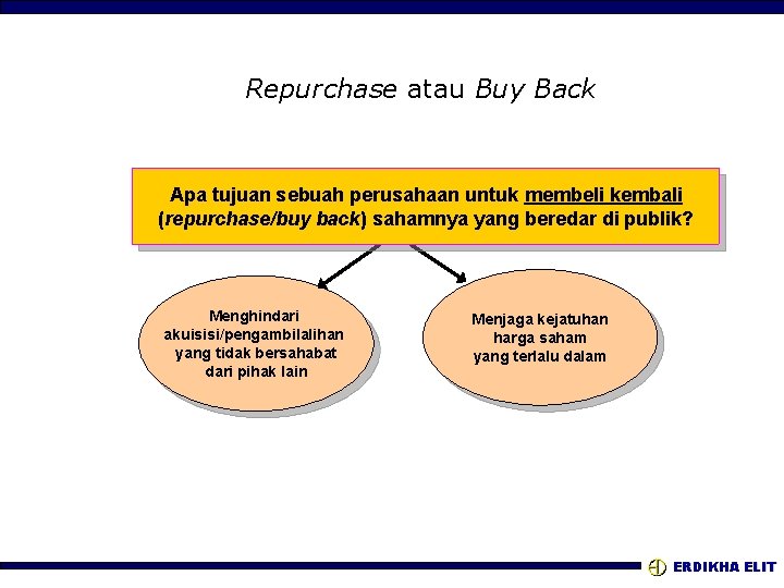 Repurchase atau Buy Back Apa tujuan sebuah perusahaan untuk membeli kembali (repurchase/buy back) sahamnya