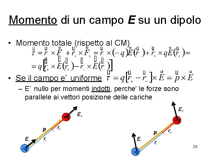 Momento di un campo E su un dipolo • Momento totale (rispetto al CM)