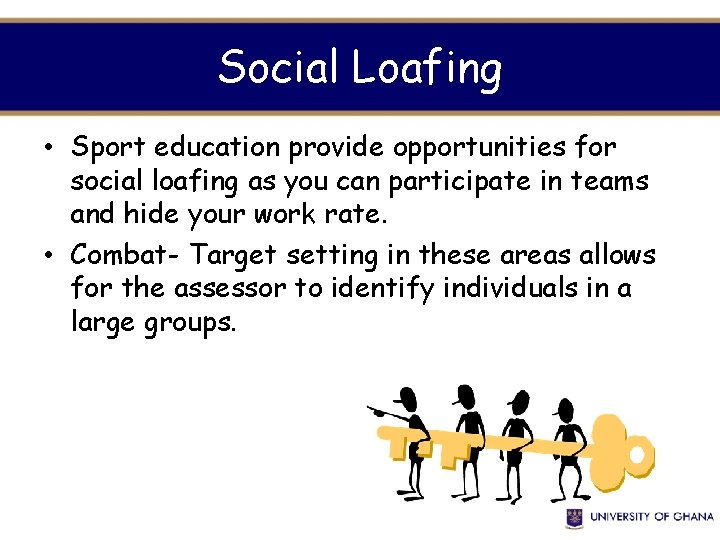 Social Loafing • Sport education provide opportunities for social loafing as you can participate