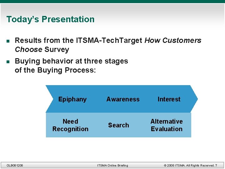 Today’s Presentation n Results from the ITSMA-Tech. Target How Customers Choose Survey n Buying