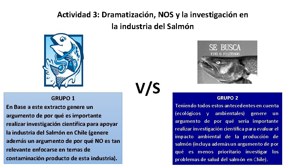 Actividad 3: Dramatización, NOS y la investigación en la industria del Salmón GRUPO 1