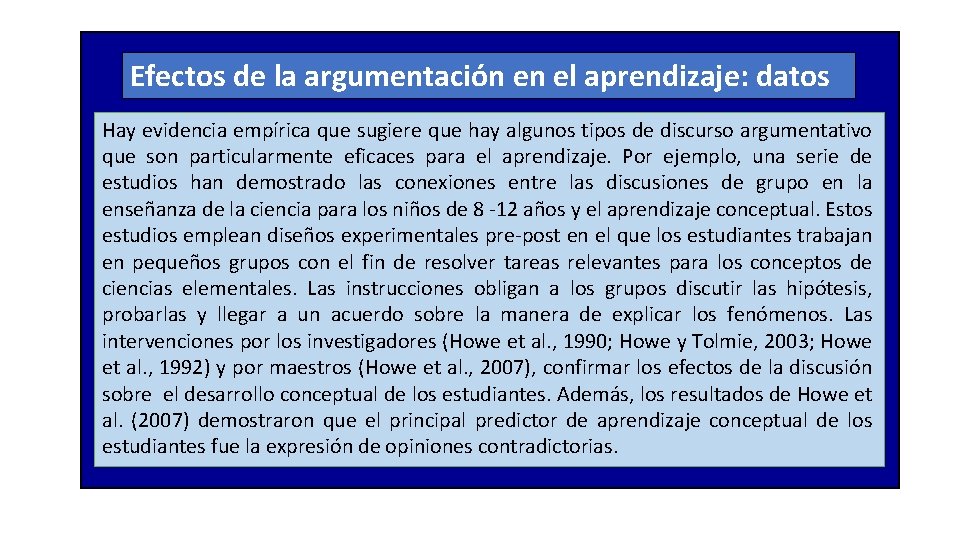 Efectos de la argumentación en el aprendizaje: datos Hay evidencia empírica que sugiere que