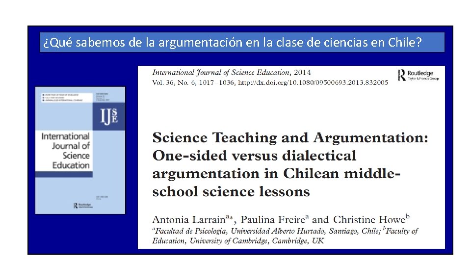 ¿Qué sabemos de la argumentación en la clase de ciencias en Chile? 