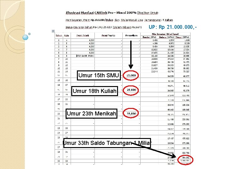 Illustrasi Manfaat CARlink Pro – Mixed 1 Proteksi Asuransi Jiwa dengan UP: Rp 21.