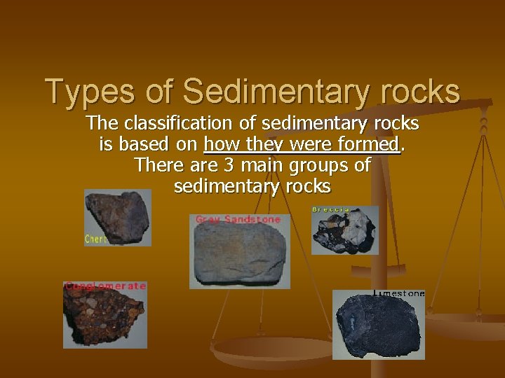 Types of Sedimentary rocks The classification of sedimentary rocks is based on how they