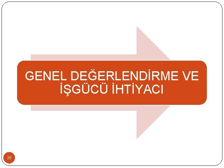 GENEL DEĞERLENDİRME VE İŞGÜCÜ İHTİYACI 39 GENEL DEĞERLENDİRME VE İŞGÜCÜ İHTİYACI 39