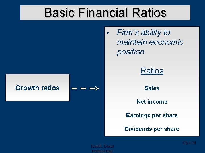 Basic Financial Ratios • Firm’s ability to maintain economic position Ratios Growth ratios Sales Basic Financial Ratios • Firm’s ability to maintain economic position Ratios Growth ratios Sales