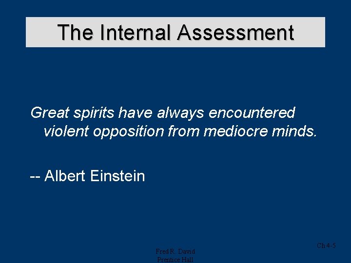 The Internal Assessment Great spirits have always encountered violent opposition from mediocre minds. -- The Internal Assessment Great spirits have always encountered violent opposition from mediocre minds. --