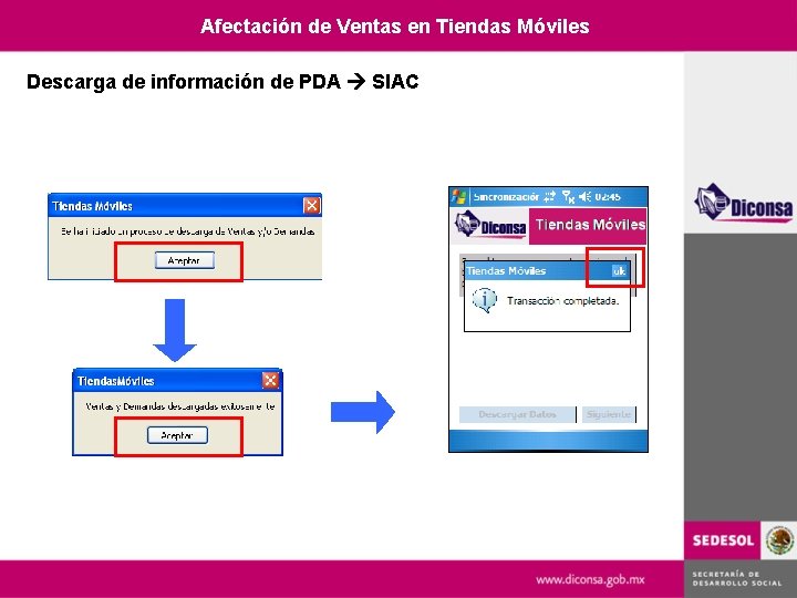 Afectación de Ventas en Tiendas Móviles Descarga de información de PDA SIAC 