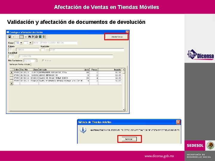 Afectación de Ventas en Tiendas Móviles Validación y afectación de documentos de devolución 