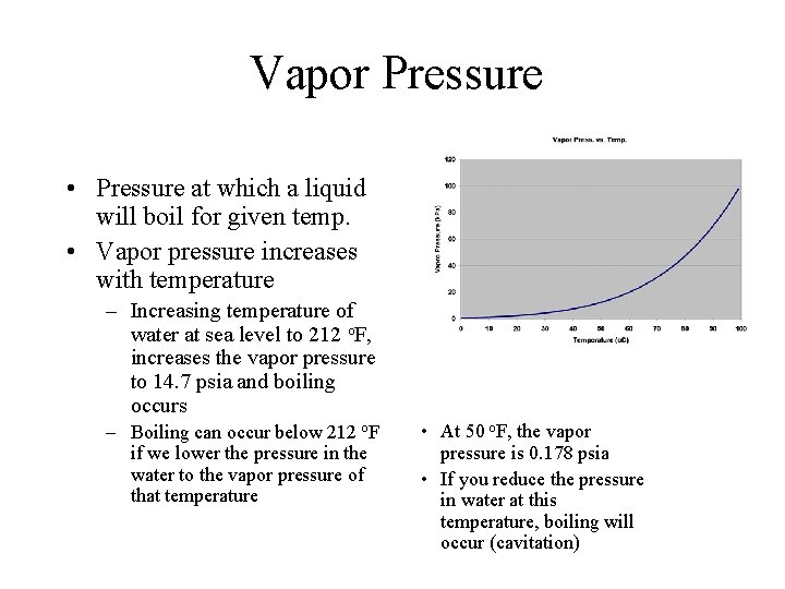 Vapor Pressure • Pressure at which a liquid will boil for given temp. •