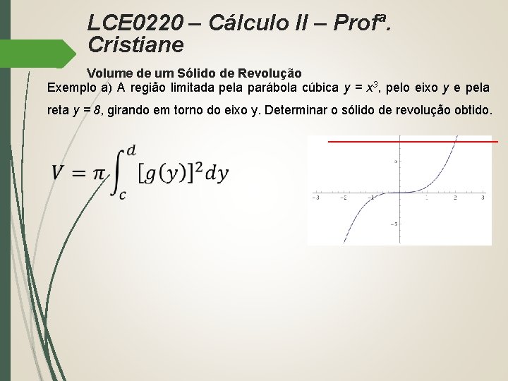 LCE 0220 – Cálculo II – Profª. Cristiane Volume de um Sólido de Revolução