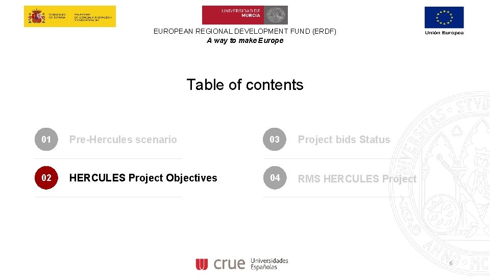 EUROPEAN REGIONAL DEVELOPMENT FUND (ERDF) A way to make Europe Table of contents 01