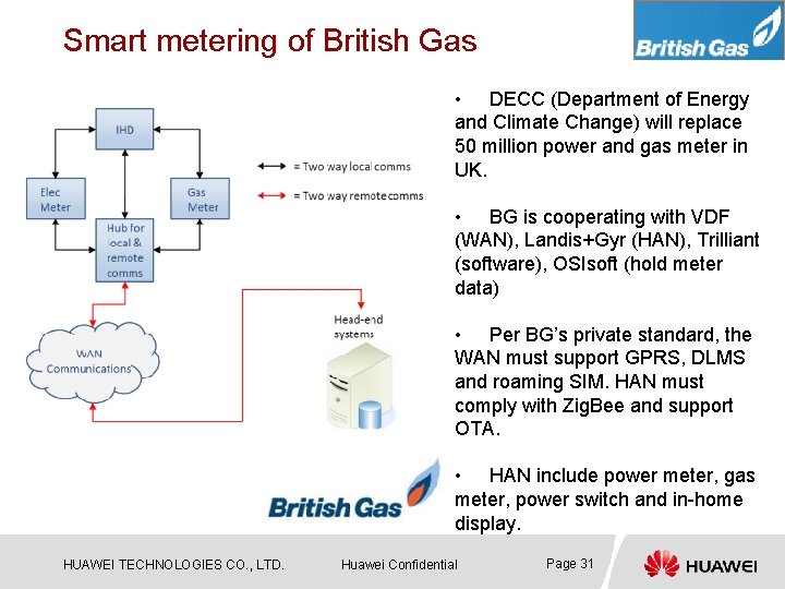 Smart metering of British Gas • DECC (Department of Energy and Climate Change) will