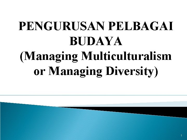 PENGURUSAN PELBAGAI BUDAYA (Managing Multiculturalism or Managing Diversity) 1 