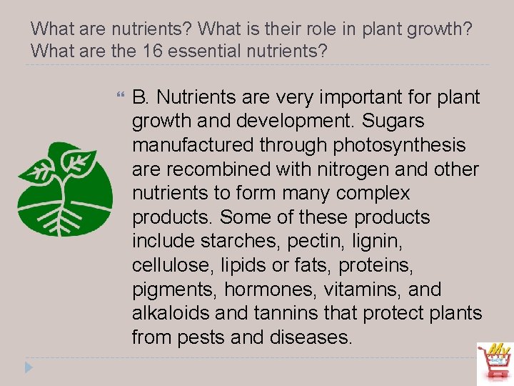 What are nutrients? What is their role in plant growth? What are the 16