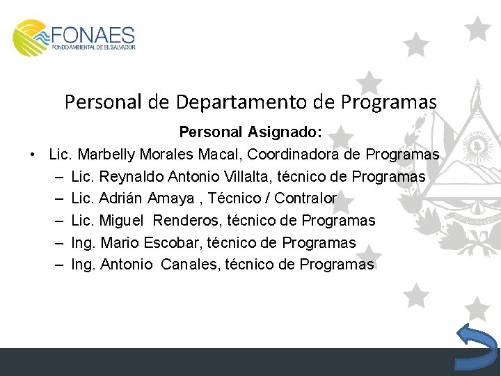 Personal de Departamento de Programas Personal Asignado: • Lic. Marbelly Morales Macal, Coordinadora de