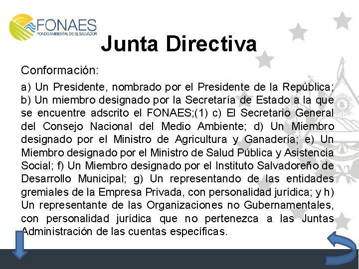 Junta Directiva Conformación: a) Un Presidente, nombrado por el Presidente de la República; b)