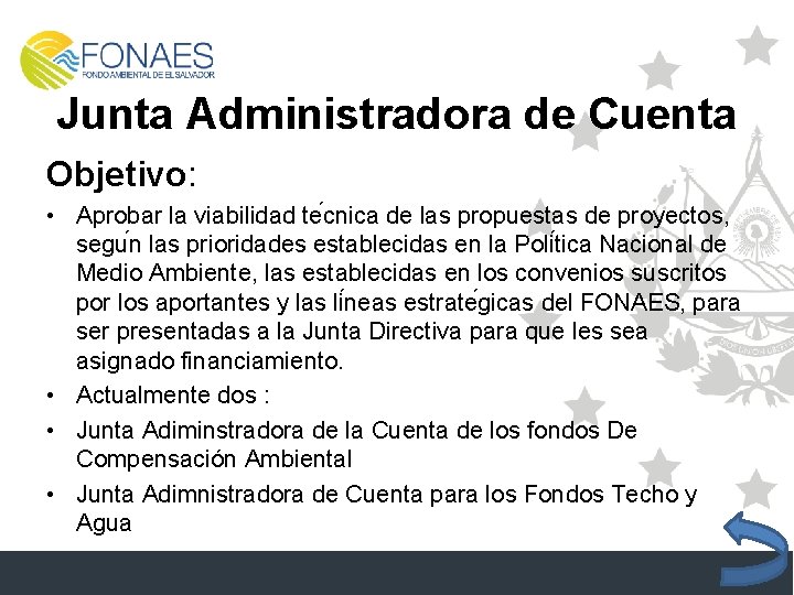 Junta Administradora de Cuenta Objetivo: • Aprobar la viabilidad te cnica de las propuestas